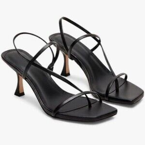 Womens Strappy Kitten Heels Sandals‎ Thong Size 9.5 Square Black Slingback